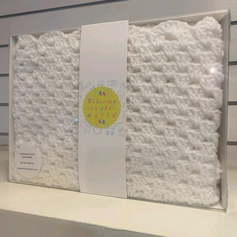 Handmade crochet baby blanket white