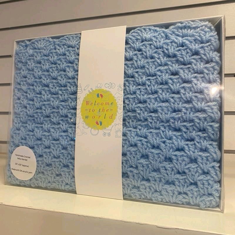 Handmade crochet baby blanket blue