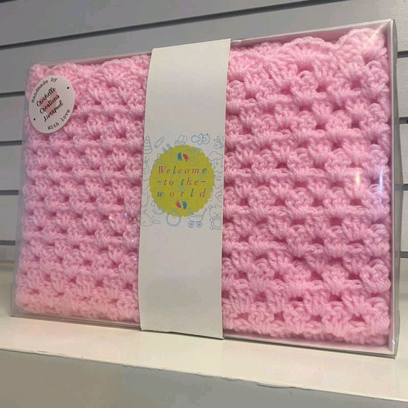 Handmade crochet baby blanket pink