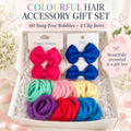 Colourful Hair Accessory Gift Set – 60 Snag-Free Bobbles & 4 Bow Clips