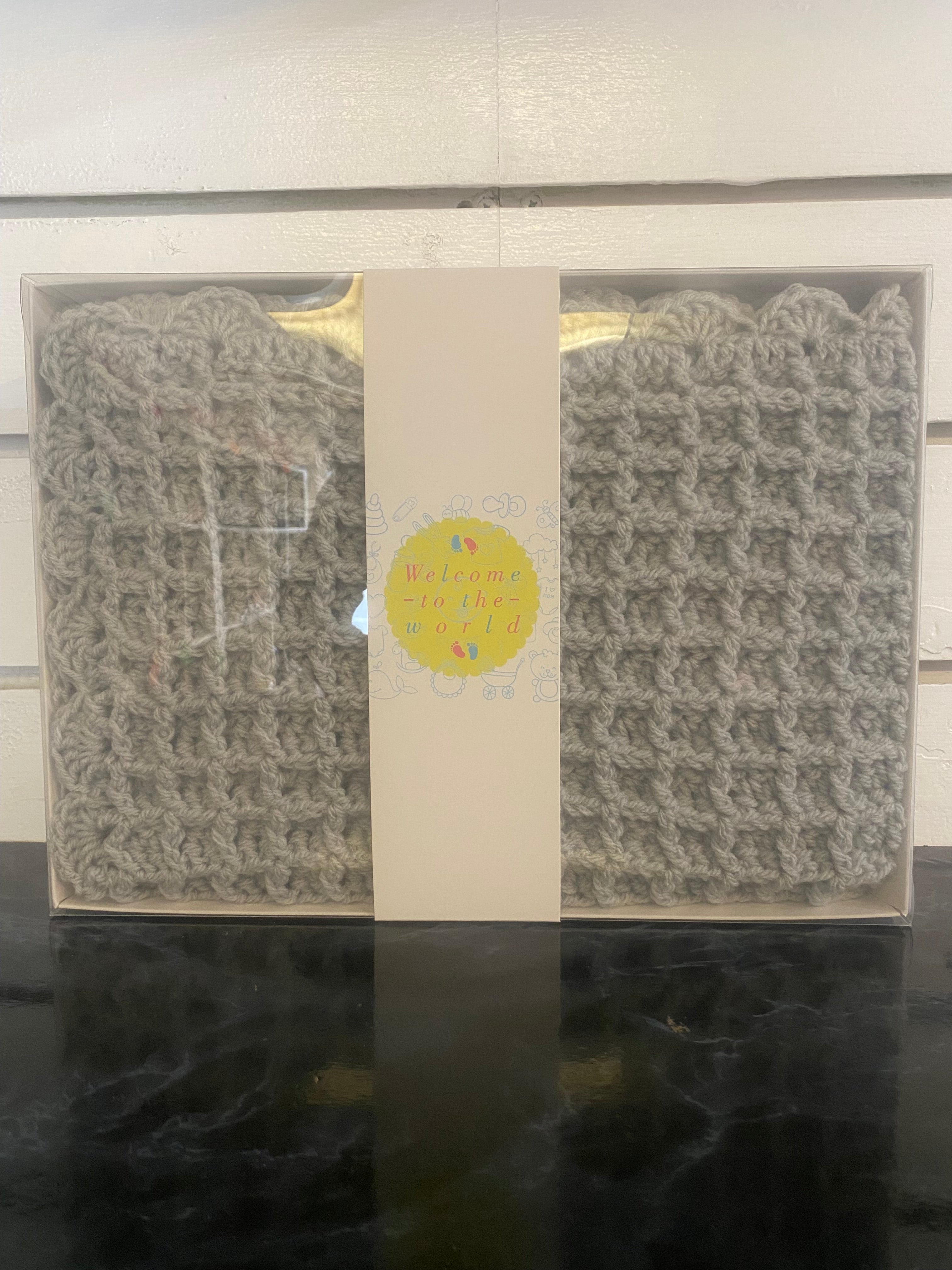 Handmade crochet baby blanket Grey