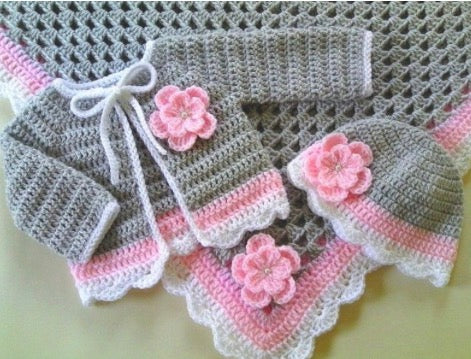 Newborn Girl Blanket, Cardigan and Hat Crochet Pattern (PDF)