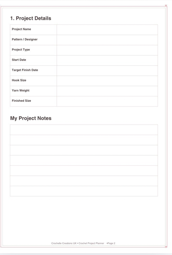 Crochet Project Planner Printable PDF – Digital Crochet Planner
