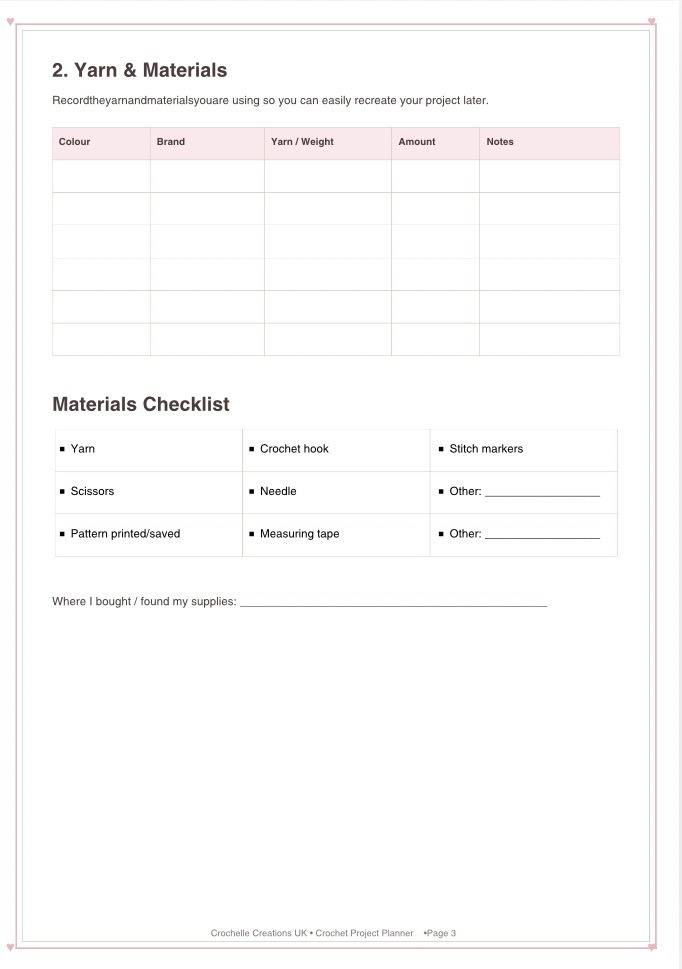 Crochet Project Planner Printable PDF – Digital Crochet Planner