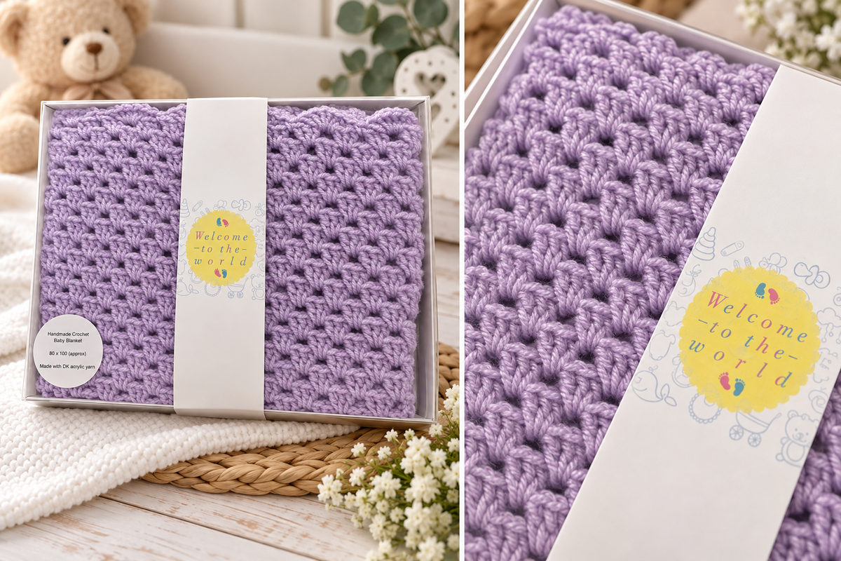 Lilac Granny Stitch Handmade Crochet Baby Blanket | Crochelle Creations UK